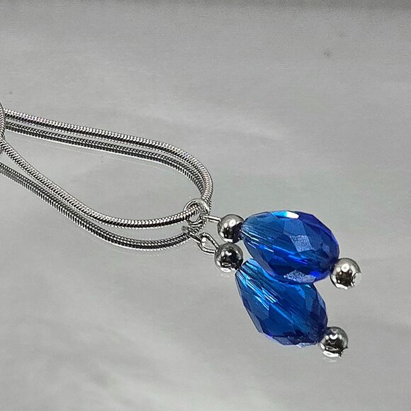 Stainless Steel Cobalt Blue Crystal Necklace and Earings Set - Picture 7 of 12